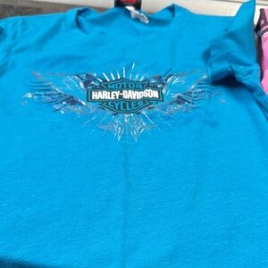Harley-Davidson Bright Teal Girls' Graphic Tee with Metallic Logo